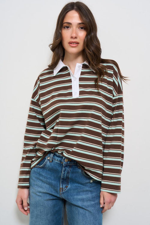 Polo donna a righe marrone