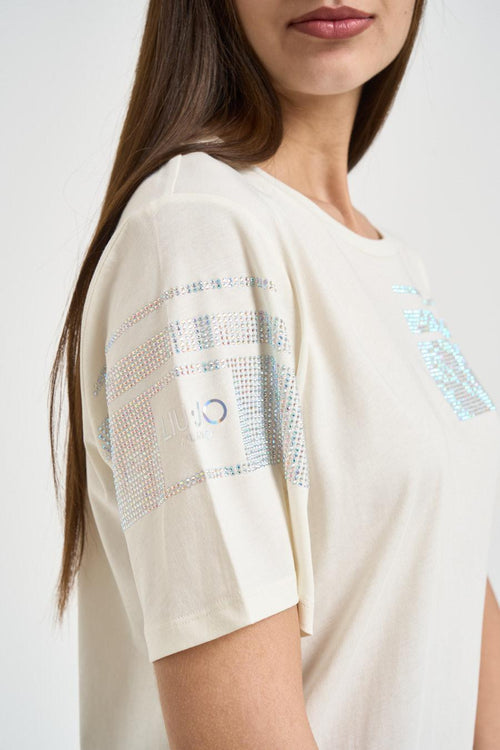T-shirt donna bianca con strass - 2