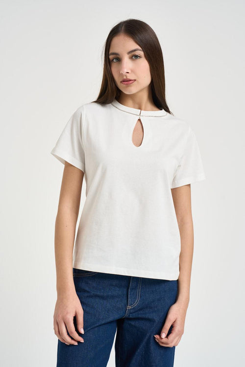 T-shirt donna apertura a goccia bianca