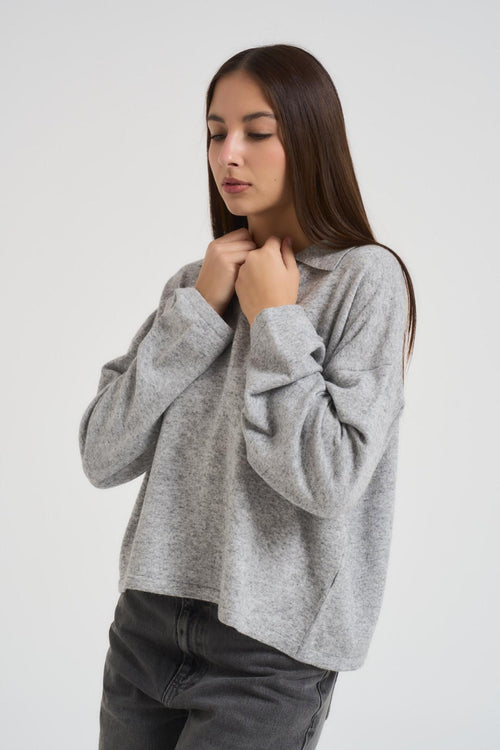 Polo donna scollo a V grigia - 2