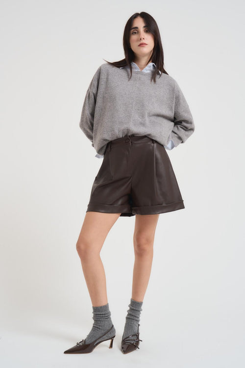 Short donna in ecopelle moro - 2