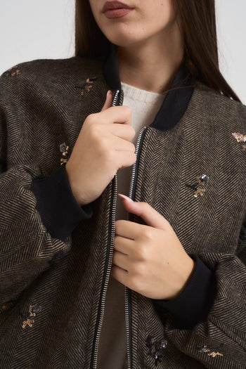 Bomber donna spinato marrone con strass - 3