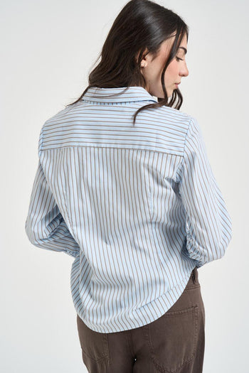 Camicia donna a righe azzurro e beige - 4