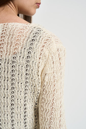 Cardigan donna in maglia traforata panna - 3