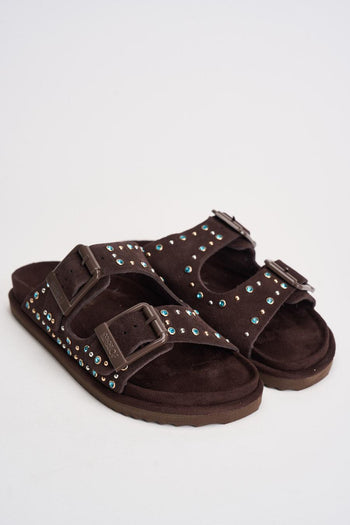 Sandalo donna in suede marrone con borchie - 3