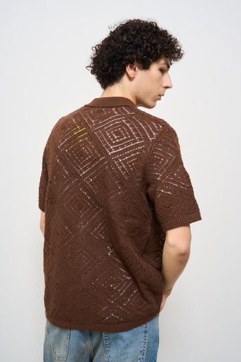 Camicia uomo traforata marrone - 5