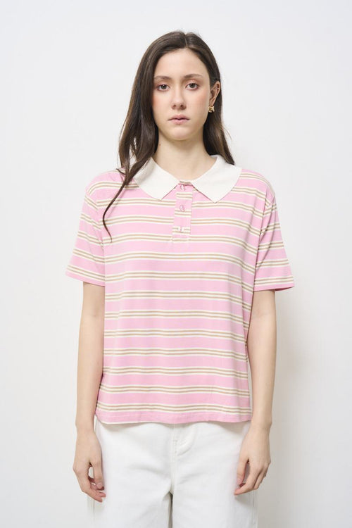Women's pink striped polo shirt