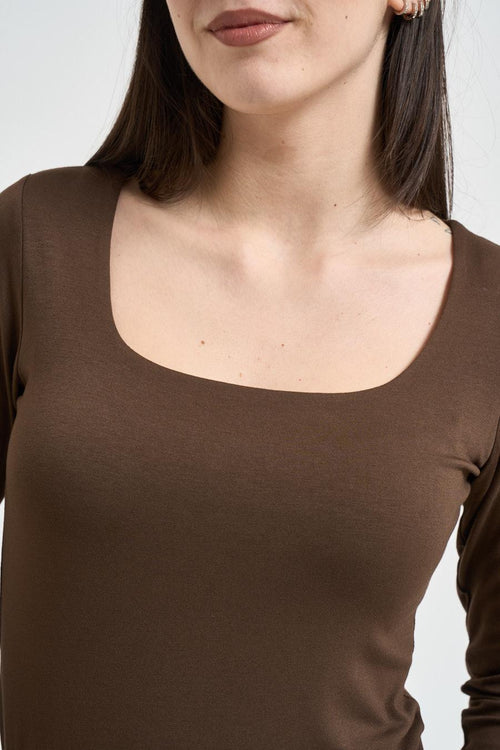 Maglia donna scollo quadrato marrone - 2