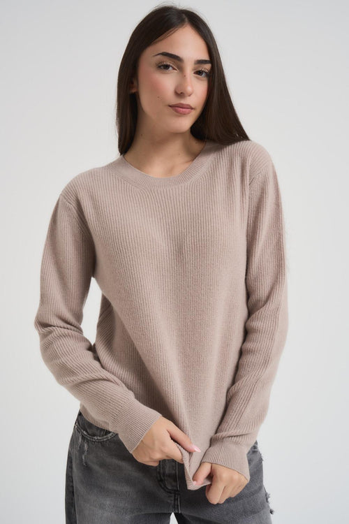 Maglia donna girocollo beige