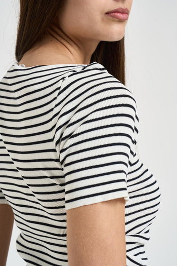 T-shirt donna a righe bianca e nera - 4