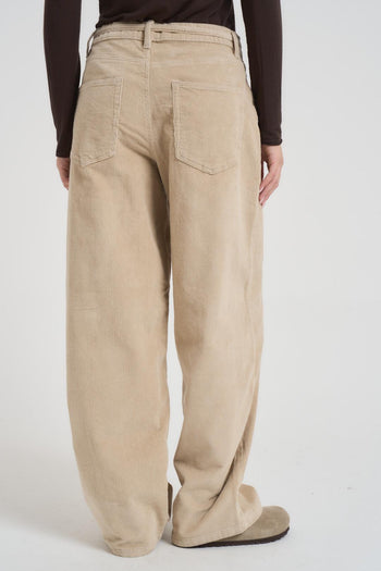 Pantalone donna a palazzo in velluto a costine beige - 3