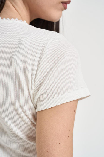 T-shirt donna a costine panna - 4