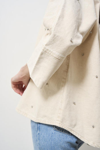 Beige women's shirt with rhinestones - 5