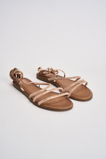 Sandalo donna alla schiava con strass oro rosa - 3