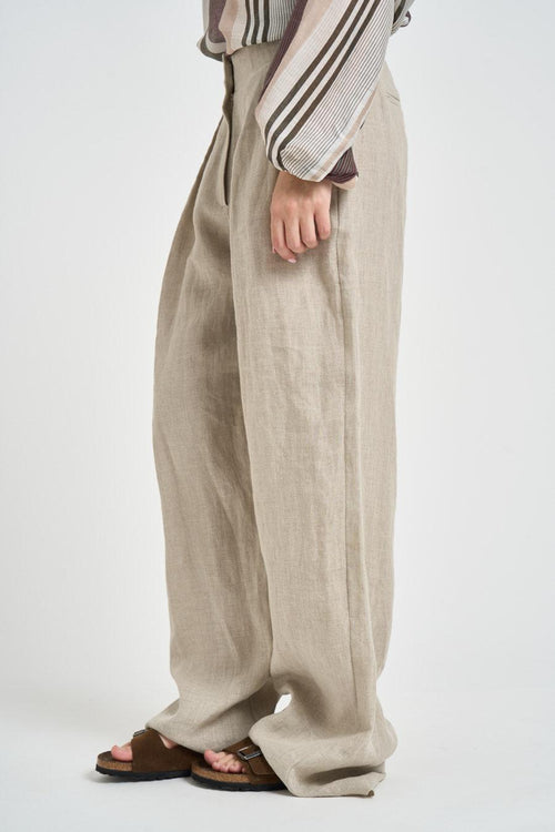 Pantalone donna con pinces sabbia - 2