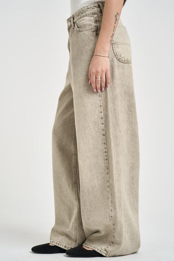 Jeans donna baggy in denim marmorizzato beige - 3