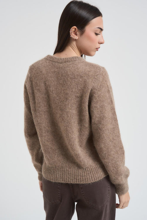 Cardigan donna girocollo beige - 2