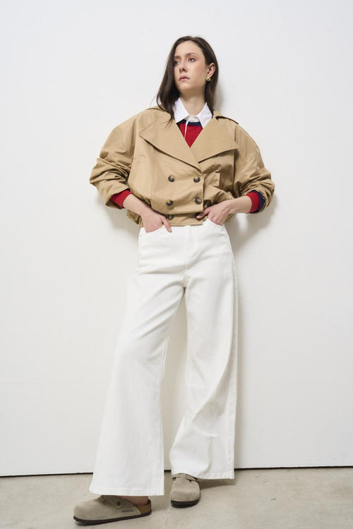 Women's short beige trench bomber
