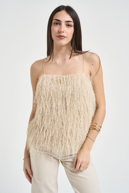 Top donna beige effetto piuma - 1