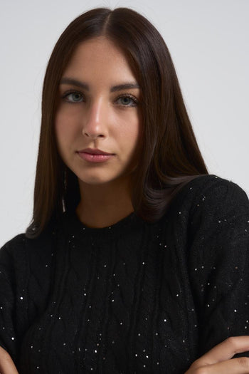 Girocollo trecce e paillettes donna nero - 3