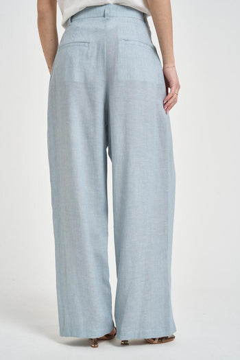 Pantalone donna wide leg celeste - 4
