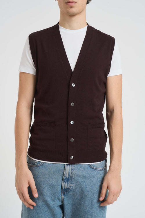 Gilet scollo a V uomo marrone - 2