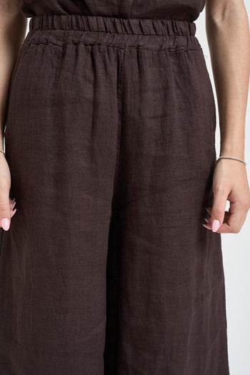 Pantalone donna in lino marrone - 5