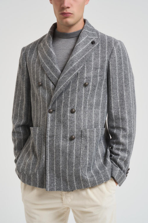 Giacca uomo doppiopetto gessata grigia