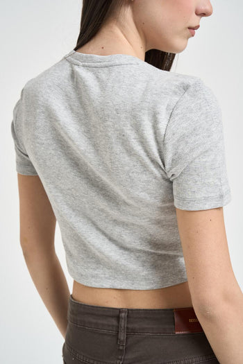 T-shirt donna cropped grigio melange - 4