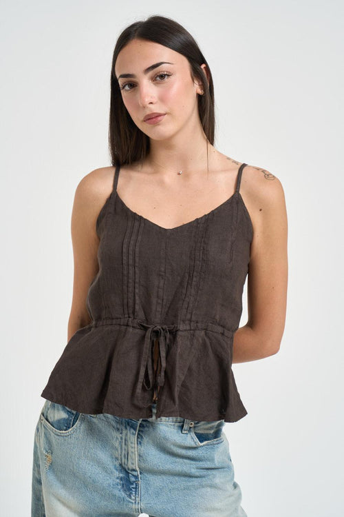 Top donna in lino moro - 2
