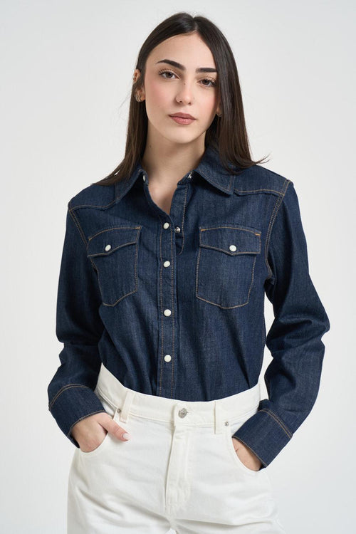Camicia donna in denim blu