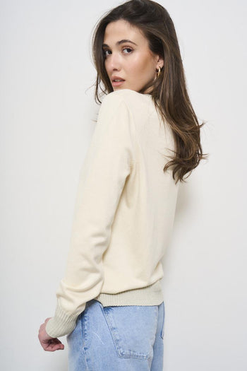 Women's cream crew neck sweater - 3