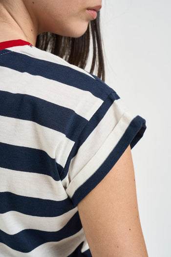 T-shirt donna a righe bianca e blu - 4