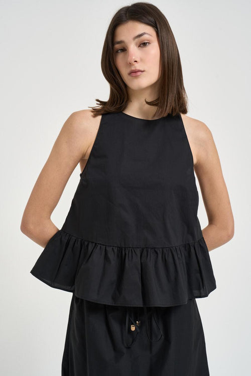 Top donna in cotone con fiocco nero - 2