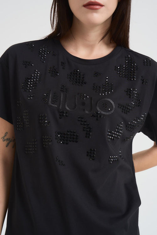 T-shirt donna nera con applicazioni - 2
