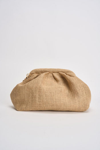 Borsa donna clutch in tessuto effetto juta beige - 5