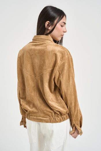 Giubbotto donna in suede cammello - 4