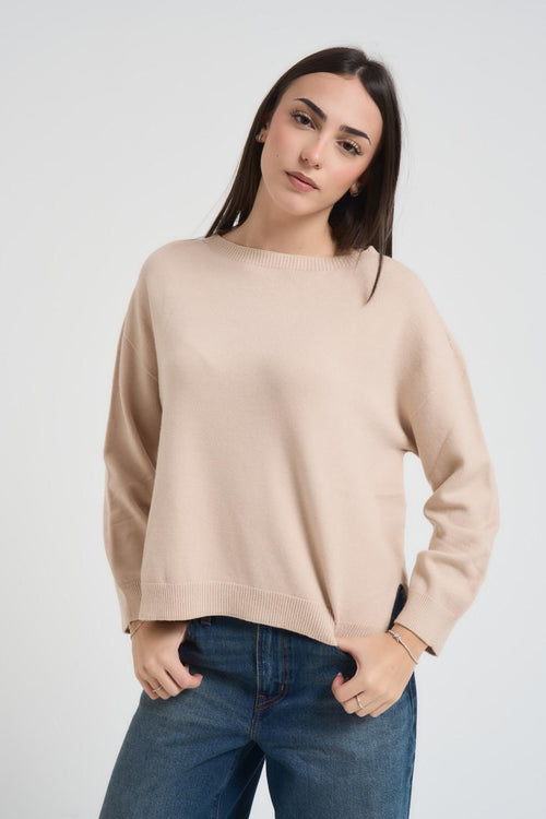 Maglia donna scollo a barca panna