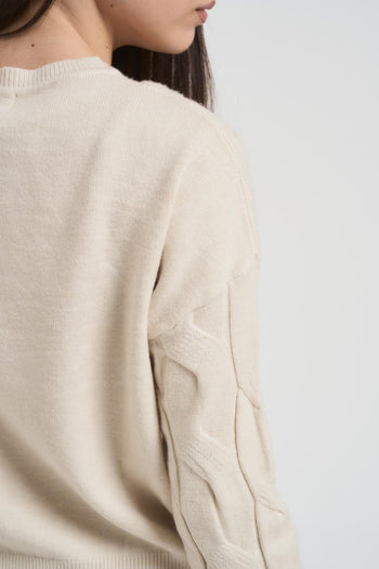 Maglia donna a trecce panna - 4