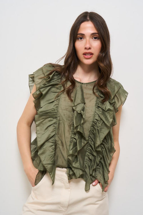 Blusa donna con rouches verde