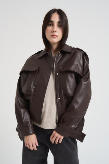 Bomber corto donna in ecopelle moro - 3