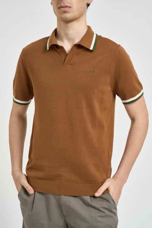 Polo uomo in maglia tabacco