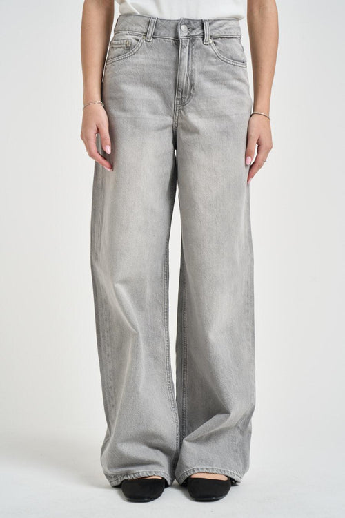 Jeans donna a palazzo in denim grigio