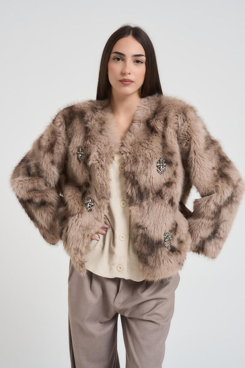 Ecopelliccia donna con applicazione gioiello maculata