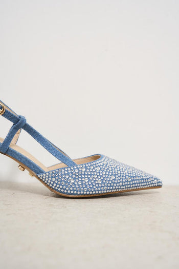 Demi-leather heeled shoe with rhinestones - 3
