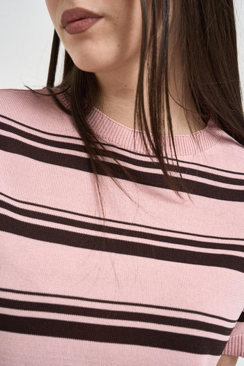 Maglia donna girocollo a righe rosa - 3