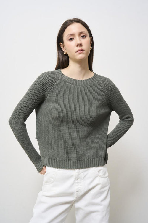 Green women's sweater with side slits - 1