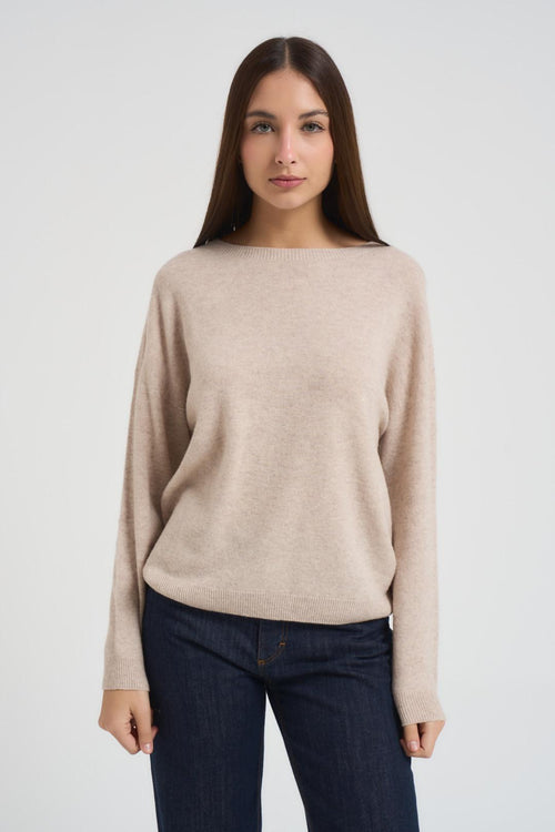 Maglia donna scollo a barchetta beige