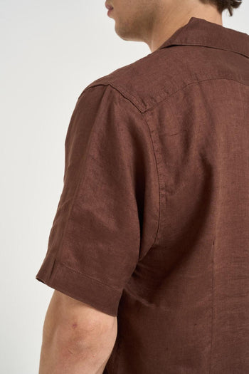 Camicia uomo in lino marrone - 4
