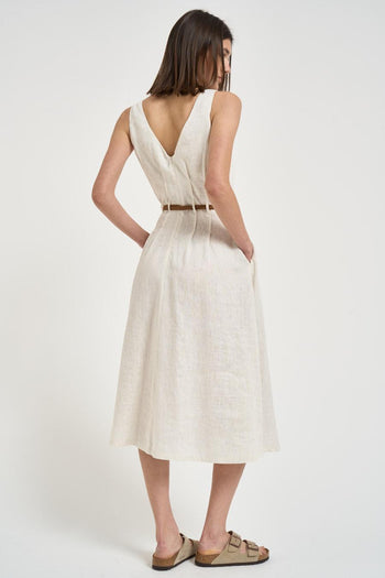 Abito donna midi in lino gessato bianco - 6